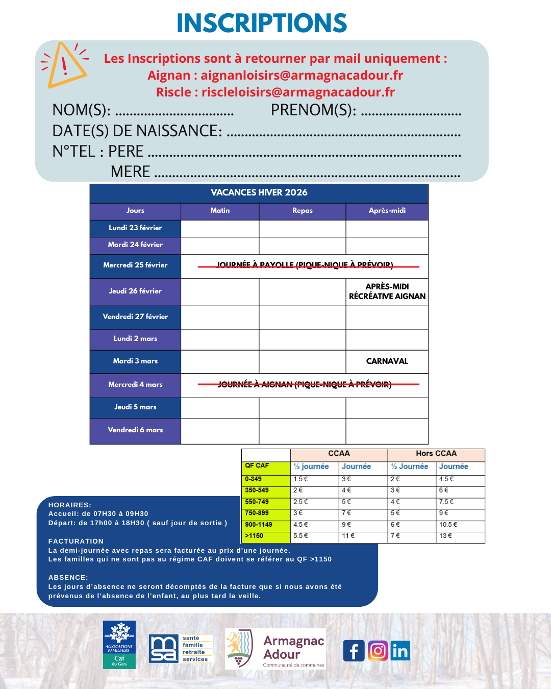 Vacances février 2026 verso